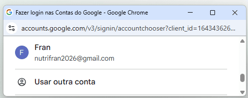 Janela de login do Google