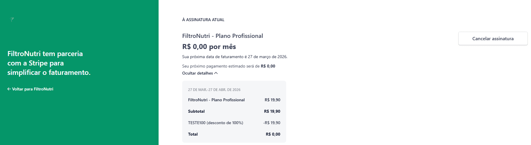 Portal de gestão de assinatura